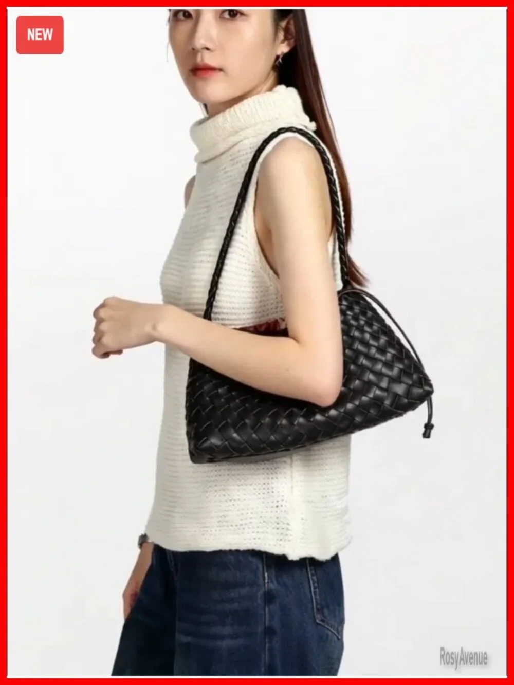 Women's Hand-Woven Faux Leather Slouchy Hobo Shoulder Bag with Detachable